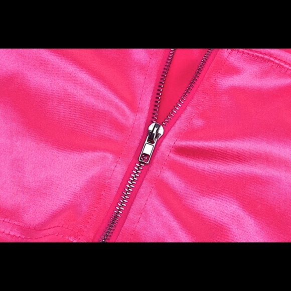 Neon pink feather trim strapless cropped tube top - Picture 10 of 14